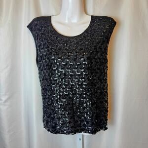 VTG 1960s Stylebest Black Sequin Knit Tank Top ILGWU Union Made USA M Old Money